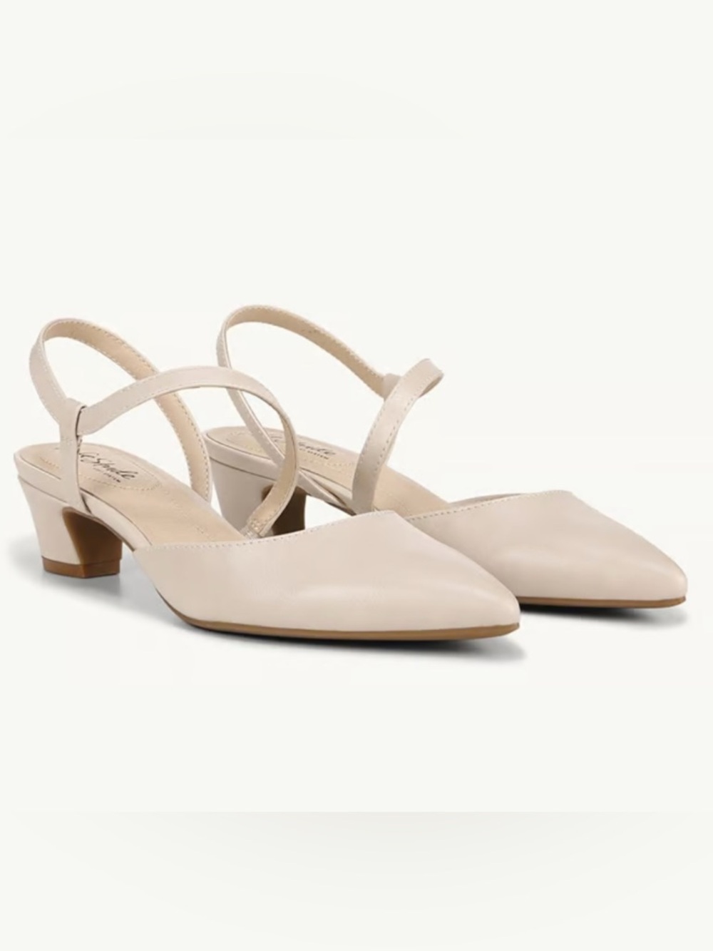 Life Stride Beige Minimalist Pointed Toe Slingback Low Block Heel Pumps Size 9.5